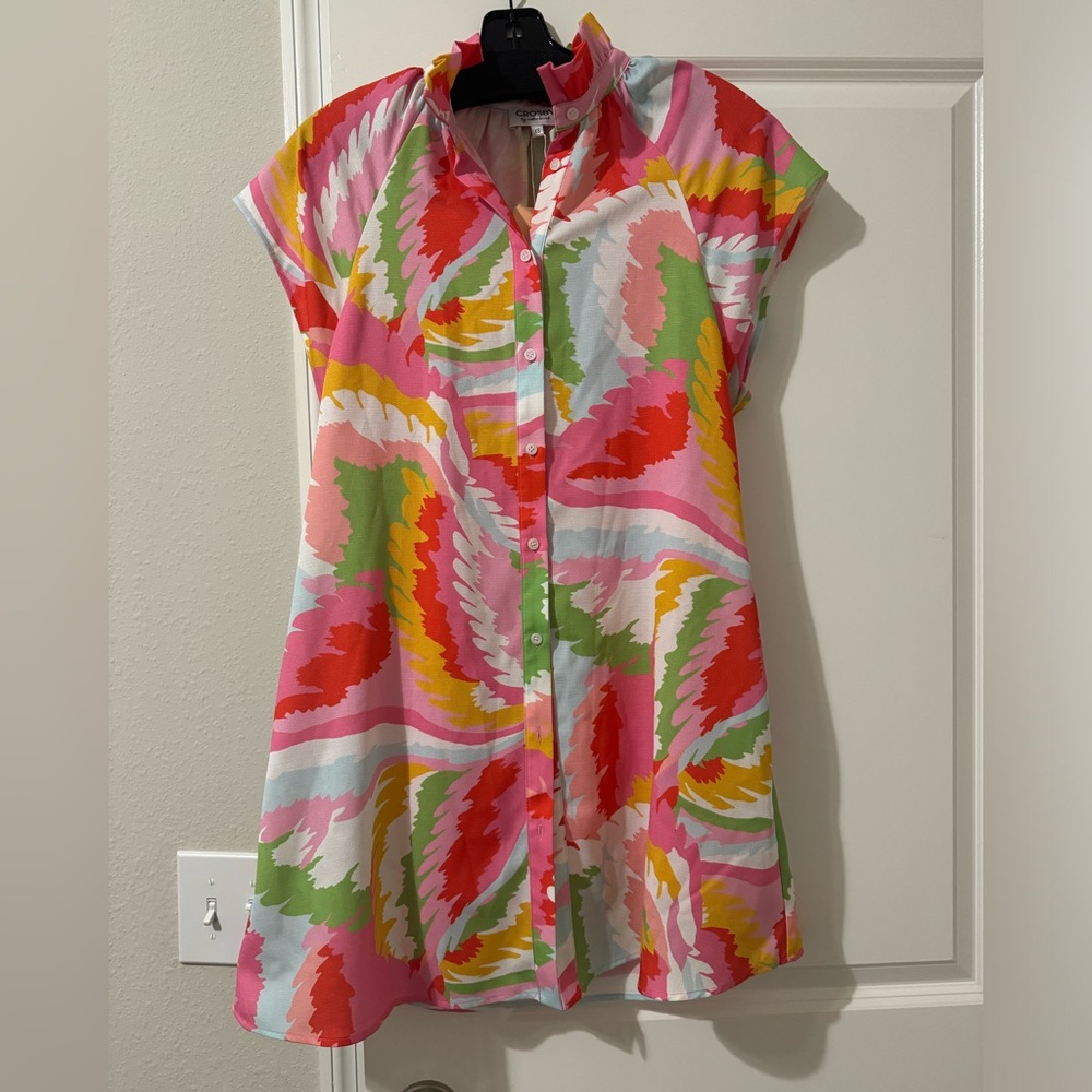 CROSBY Pink and Yellow Button up dress XS
